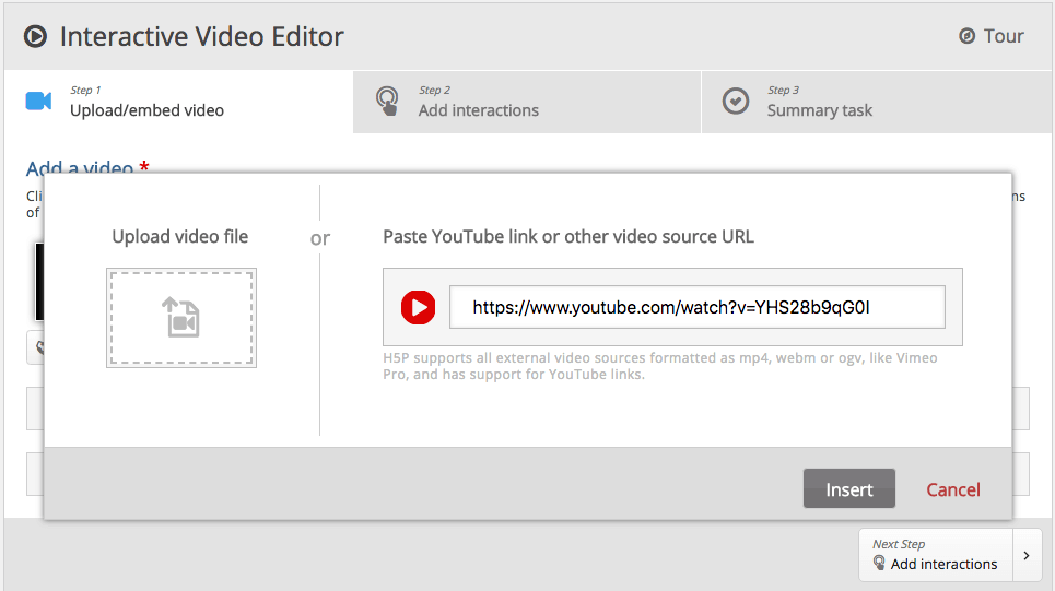 Screen shot showing how easy it is to select content for interactive videos